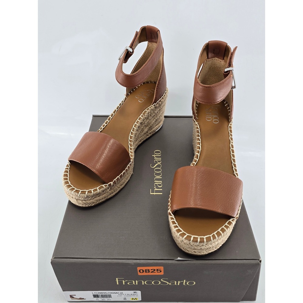 Franco Sarto Clemens Espadrille Wedge Sandals Womens 8 Cognac Leather - New